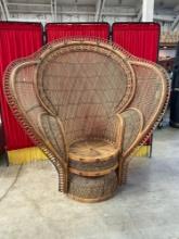 Vintage Large Woven Wicker Peacock Fan Throne Chair. Measures 58" x 60" See pics.