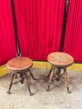 2 pcs Antique Wooden Revolving Foot Stools w/ Beautifully Detailed Glass & Metal Claw Feet. See