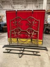 Modern Queen Sized Bronze Painted Steel Bed Frame w/ Art Nouveau Style Floral Design. See pics.