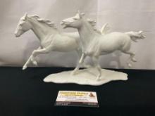 Vintage Kaiser White Bisque Porcelain Pair of Horses Running Statue
