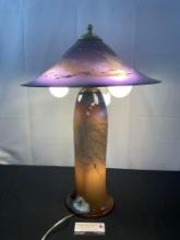 Unique 2007 Blown Glass Lamp w/ Shade, Amethyst & Dark Topaz in color by Nicholson Blown Glass