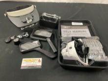 Assorted Magnifying Glasses, Pair of Head-mounted pieces w/ Lens Sets, Jewelers Eye, Vision Aid