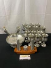 Collection of Selangor Pewter Malaysia&Singapore, 12 goblets, Candelabra, Bowl, S&P Shaker Set 15...