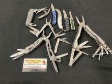 Assortment of Pocket Knives & Multitools, 9 pcs, mostly unbranded