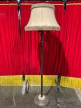Antique Brass Standing Floor Lamp w/ Updated Wiring & Cream Fabric Shade. Tested, Works. See pics.