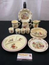 Vintage Royal Doulton Bunnykins & Crown Potteries Bunny and Animal Painted China, 11 pieces