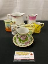 Variety of 7 Creamers & Cup & Saucer, Royal Stafford Rebekah pattern, Meito China, Schoenwald & m...