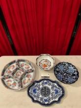 8 pcs Vintage Ceramic Dinnerware w/ Asian Motif. 2x The Bombay Company Blue & White China. See pi...