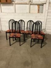 Set of 6 Black Wood Dining Chairs w/ Vibrant Abstract Upholstery- See pics