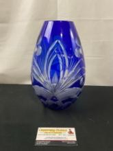 Vintage Elegant Bohemian Cobalt Blue Cut Crystal Vase
