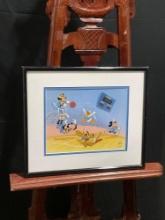 Framed Disney Sericel, titled Slam Dunk with the Fab Five, Mickey & the gang playing basketball