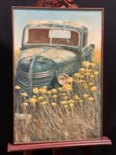 Vintage Framed Oil on Canvas titled Blue Plymouth by artist Roger Larimore 1989