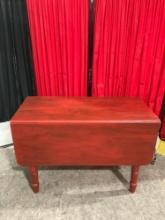 Vintage Red Painted Wooden Farm Kitchen Drop Leaf Table w/ One Leaf. As Is. Stands 30" Tall. See
