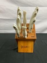 Vintage Cutco Knife Set & Block 9 pcs w/ nice white ergonomic handles - Good condition - See pics