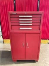 2 pcs Red Metal Tool Storage. Kennedy Machinist's Tool Box & Stack-On Rolling Cabinet w/ Contents.