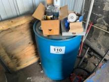 Blue Barrel w/ contents, possible Zapp-lt truck wash GoGreen & balance in corner.