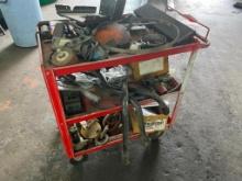 Four-wheel parts/tool cart w/ contents.