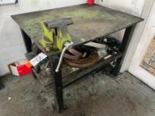 36 in x 48 in x 5/8 in thick steel table with Wilton 6-1/2 inch vise.