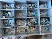 KM4 parts drawers: fender washers, oval washers, dowel pins.