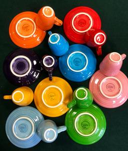 8 Vintage Fiestaware Ring-Handled Demitasse Cups & Saucers