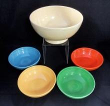 Vintage Fiestaware Large Footed Punch/Salad Bowl;     4 Vintage Fiestaware