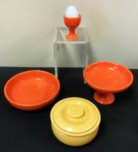 Fiestaware Egg Cup;     Fiestaware Covered Bowl;     Fiestaware Compote;