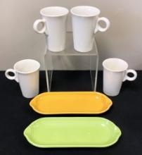 2 Fiestaware Corn Dishes;     4 Fiestaware Mugs - 4"