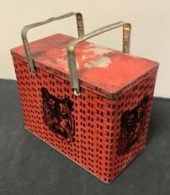 Tiger Tobacco Tin Box - Red W/ Handles, See Photos For Condition