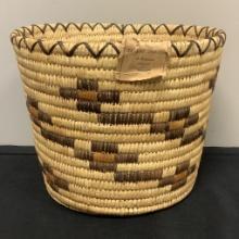 Handmade Papago Indians Basket W/ Old Label - 8"x9½"