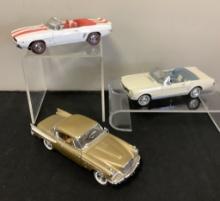3 Danbury Mint Diecast Cars - 1957 Studebaker Golden Hawk, 1969 Chevy Camer