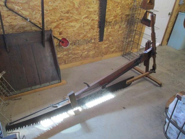 Antique wooden one man drag saw horizontal or vertical