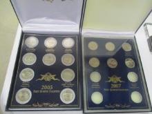 US Silver Quarters 2005 & @007 Presentation boxes 16 coins