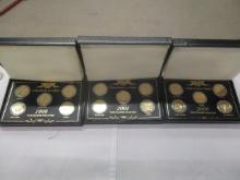 US State Quarters- 2001, 2000, 1999 Presentation boxes Gold layered 15 coins
