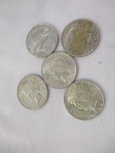 US Peace Silver Dollard aall 1922's 5 coins
