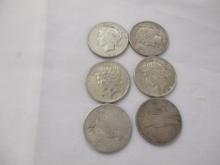 US Peace Dollars 1925(5) 1934-s 6 coins