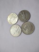 US Silver Peace Dollars 1923 (2), 1924, 1924-S 4 coins