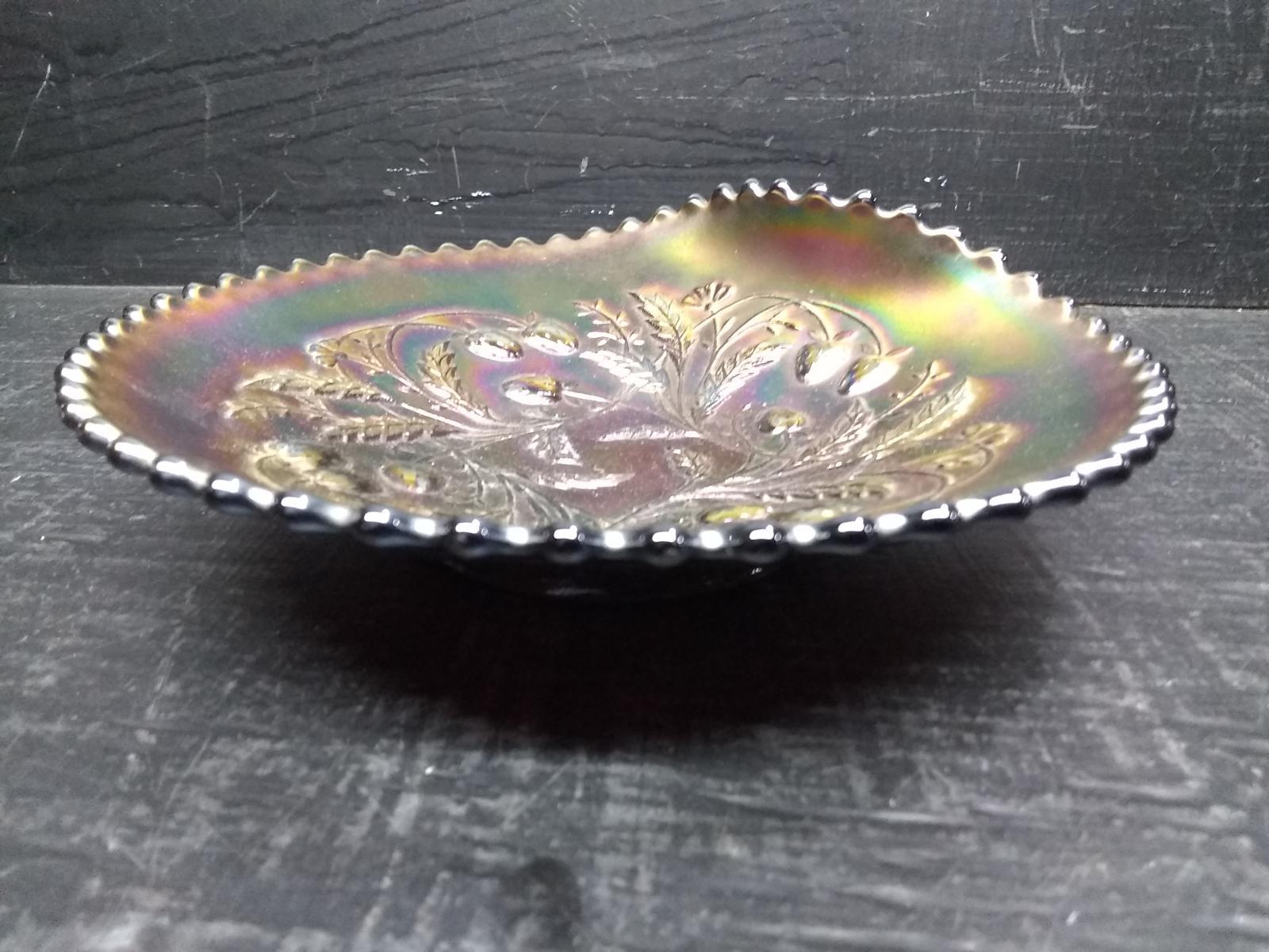 Antique Northwood Carnival Glass Rolled Edge Bowl-Strawberry Pattern
