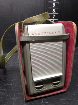 Vintage Anscoflex II Camera with Case and Flash Attachments/Bulbs