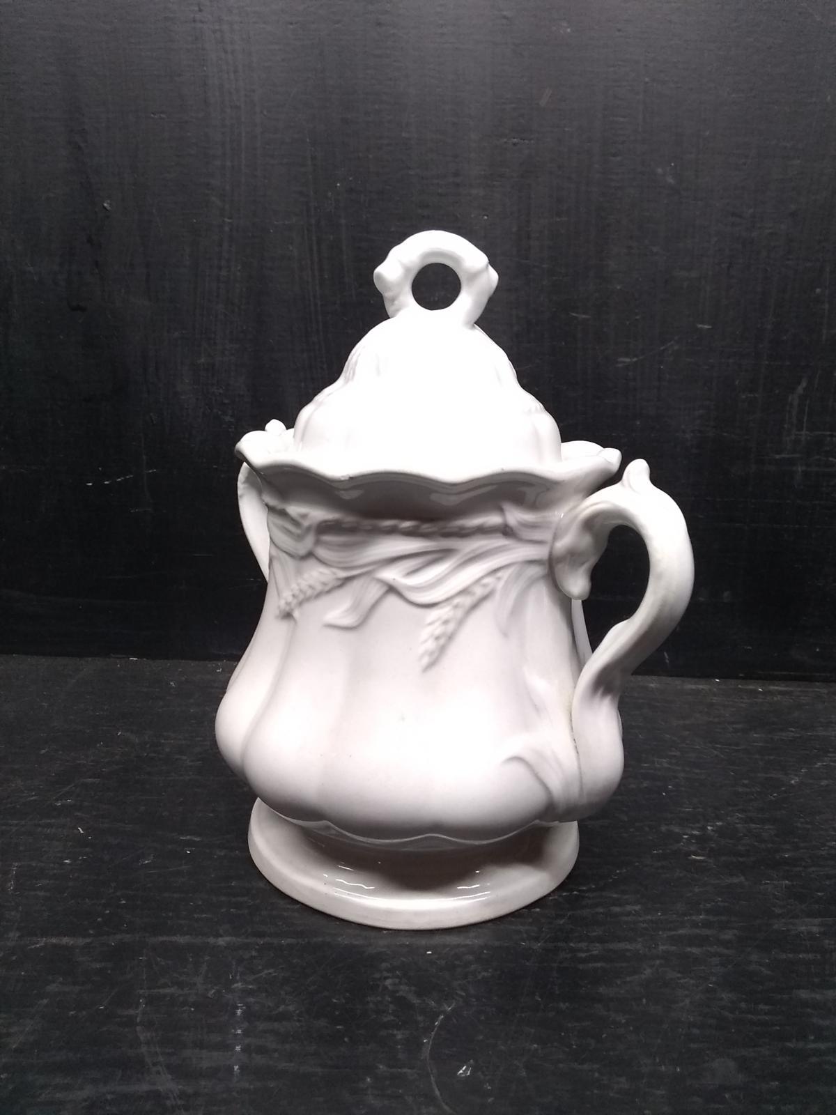 Ceramic Ironstone Style Double Handle Covered Sugar
