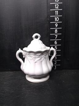 Ceramic Ironstone Style Double Handle Covered Sugar