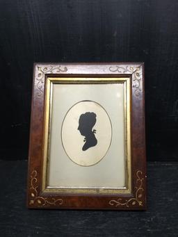 Framed and Matted Silhouette with Hand Carved and Painted Frame