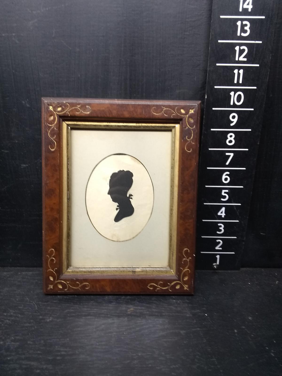 Framed and Matted Silhouette with Hand Carved and Painted Frame