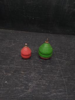 Pair Vintage Wooden Spin Tops