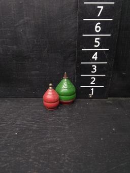 Pair Vintage Wooden Spin Tops