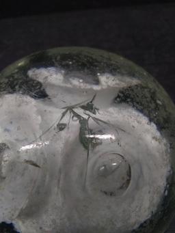 Studio Art Glass Paperweight with White Flower