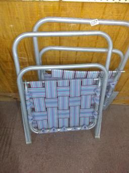 Pair Woven Folding Aluminum Chairs