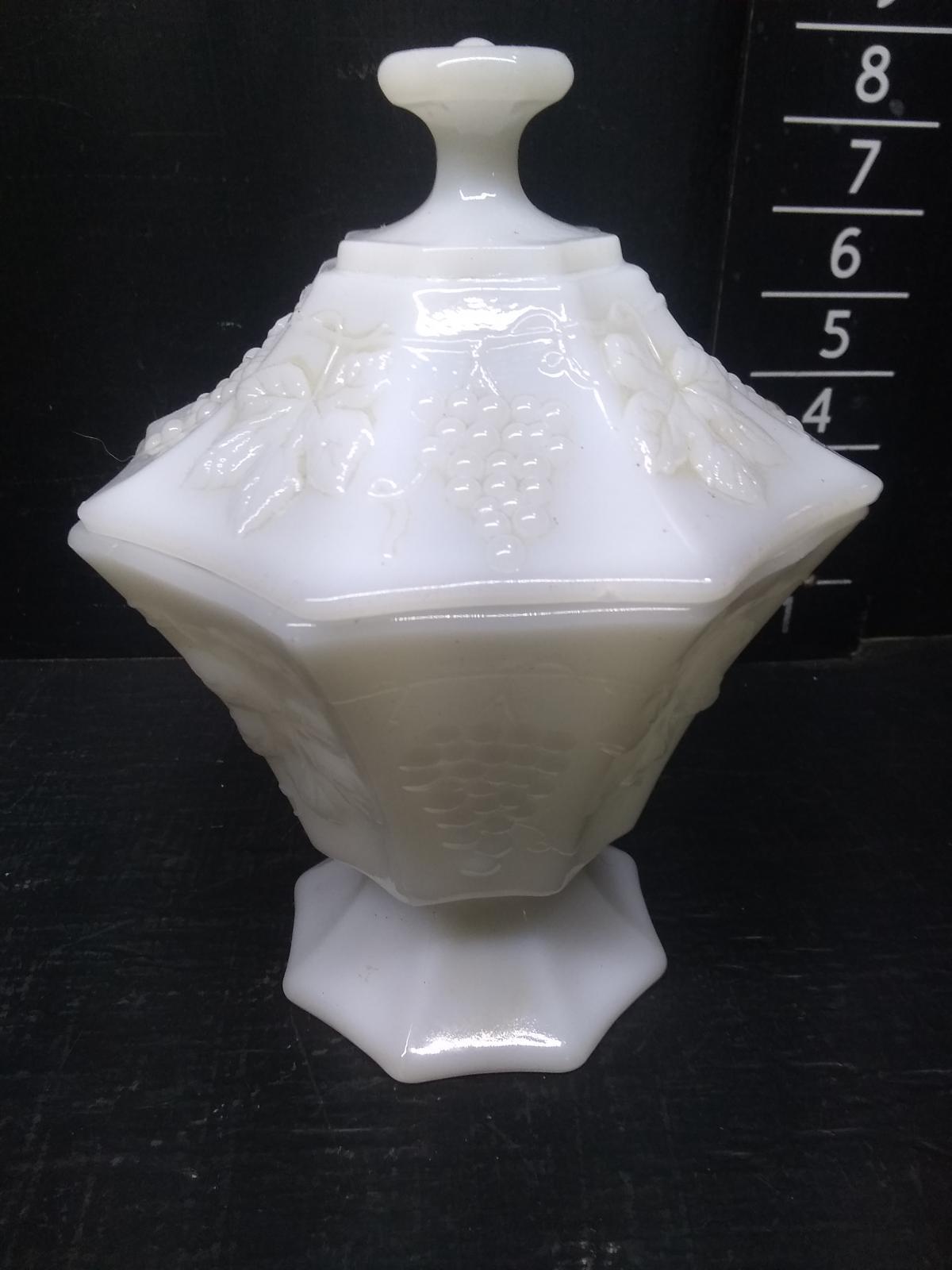 Vintage Milk Glass Grape and Leaf Candy Dish