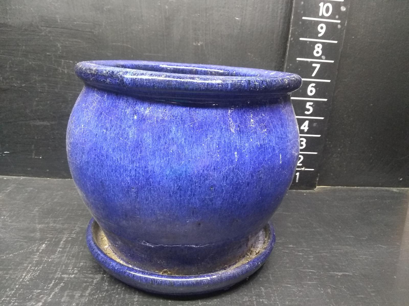 Contemporary Blue Glaze Pottery Planter
