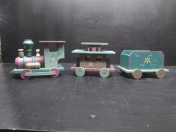 3 pc Wooden Hand painted Decorative Train