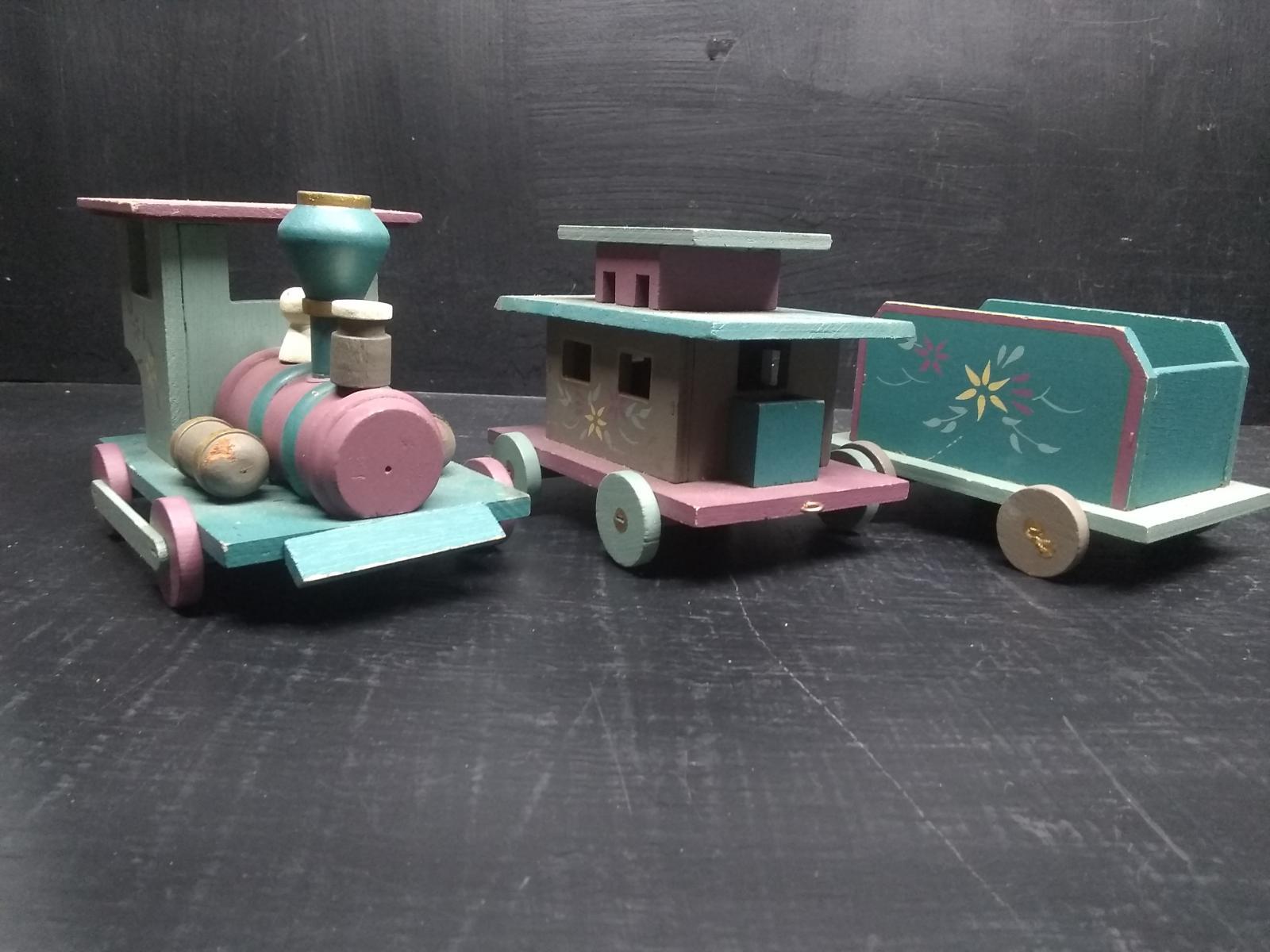 3 pc Wooden Hand painted Decorative Train